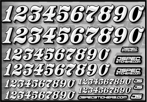 RC CAR NUMBER DECAL SHEET STYLE 1