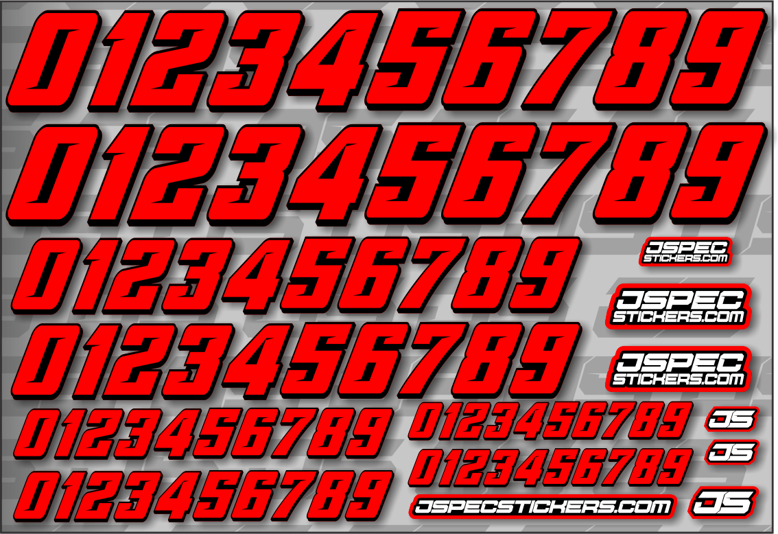 RC CAR NUMBER DECAL SHEET STYLE 2 - Jspec Stickers