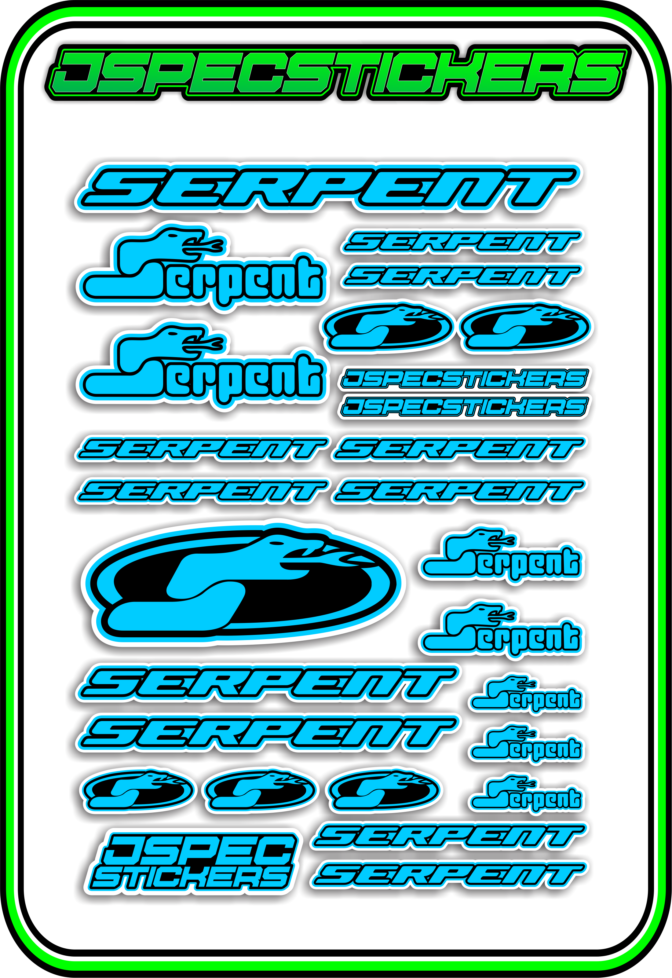 SERPENT RC STICKER SHEET A5 - Jspec Stickers