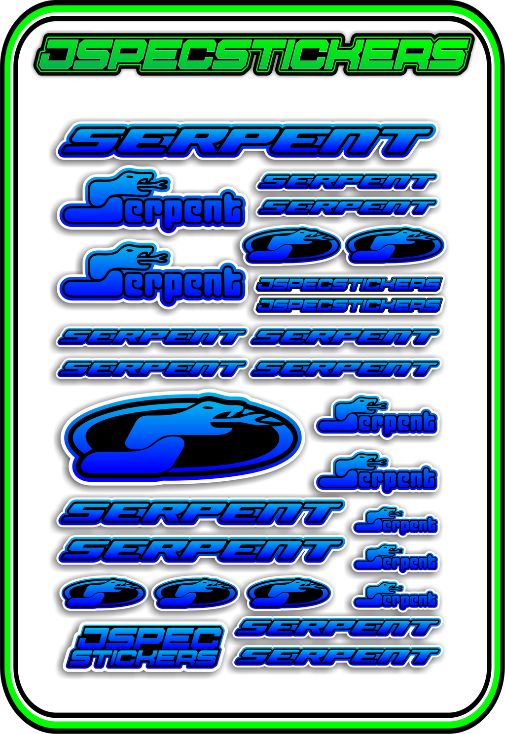 SERPENT RC STICKER SHEET A5 - Jspec Stickers