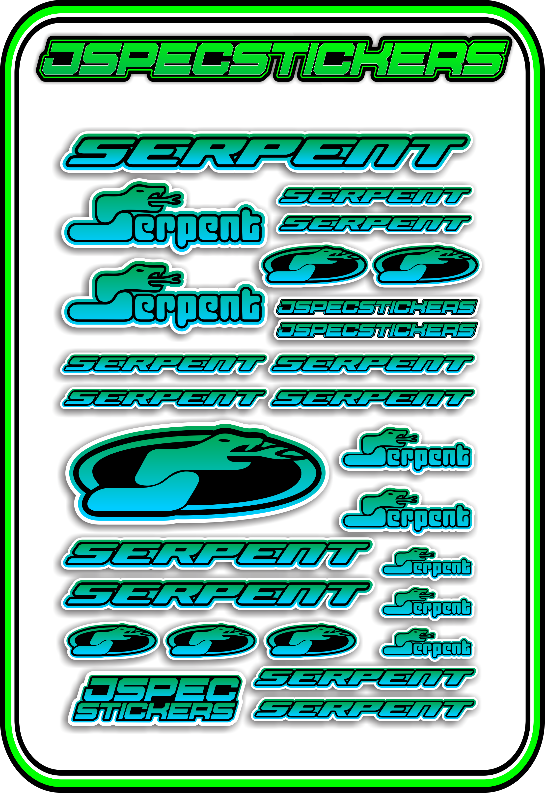 SERPENT RC STICKER SHEET A5 - Jspec Stickers