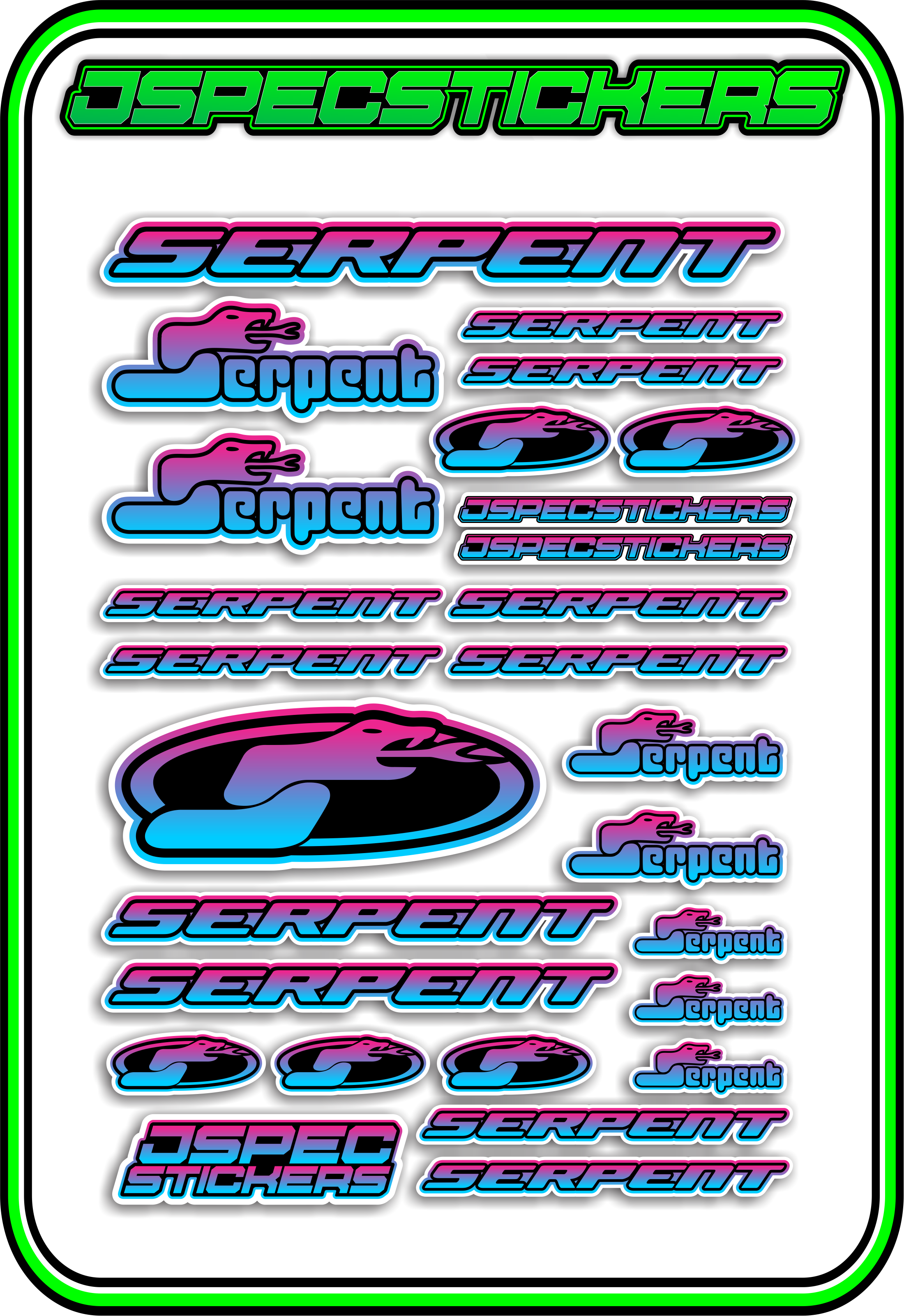 SERPENT RC STICKER SHEET A5 - Jspec Stickers