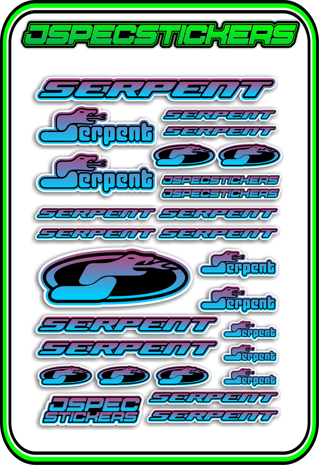 SERPENT RC STICKER SHEET A5 - Jspec Stickers