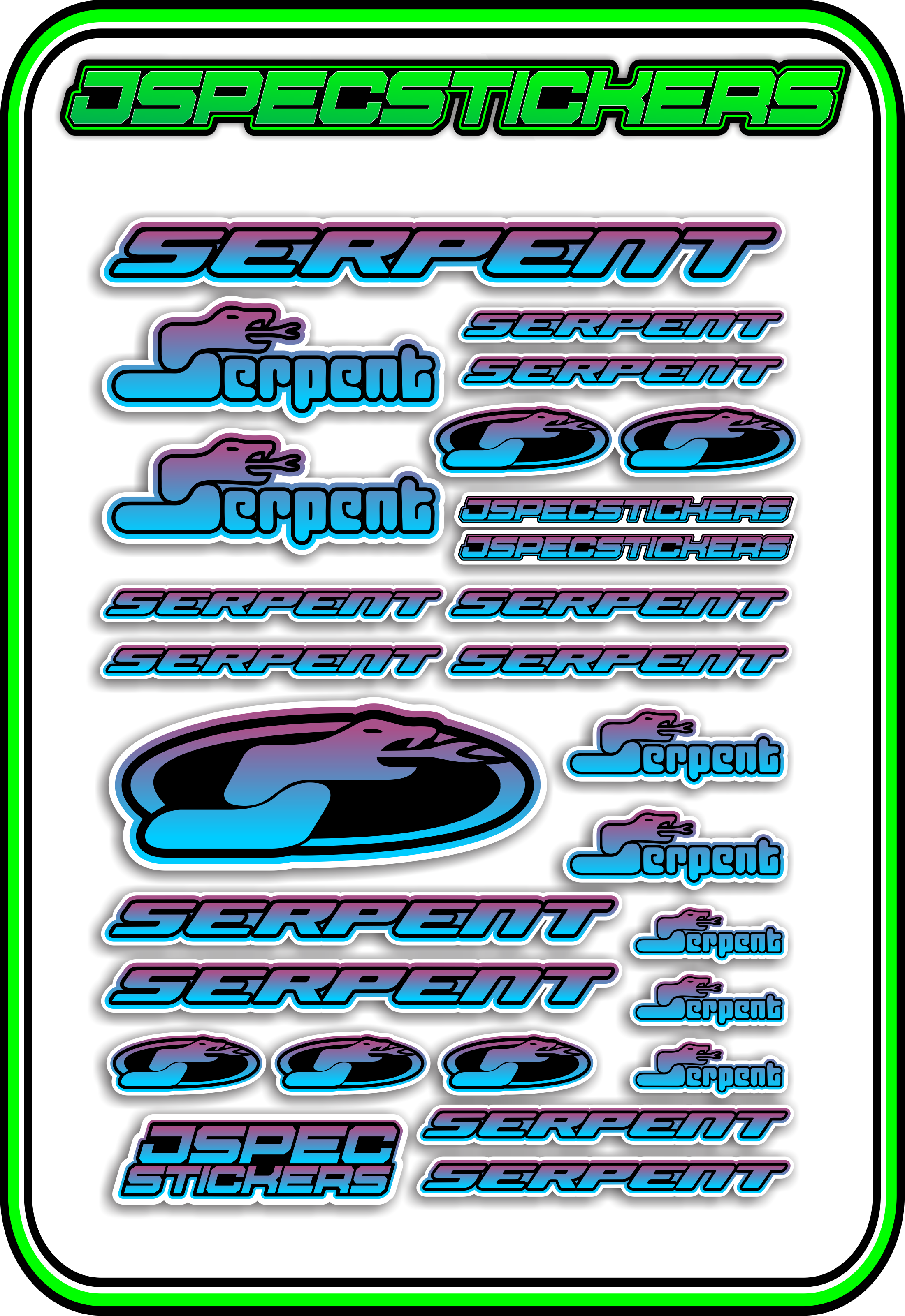 SERPENT RC STICKER SHEET A5 - Jspec Stickers