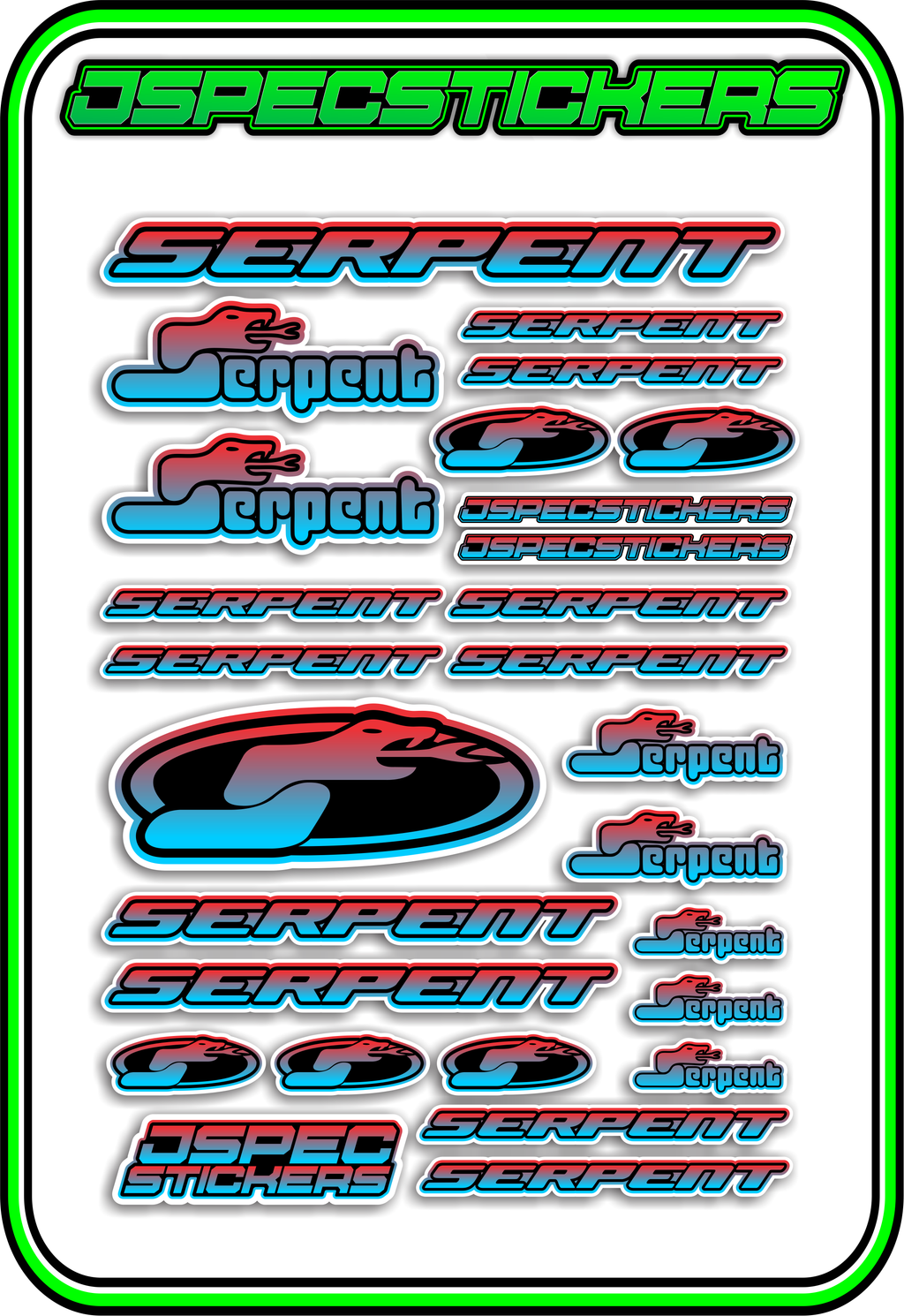 SERPENT RC STICKER SHEET A5 - Jspec Stickers