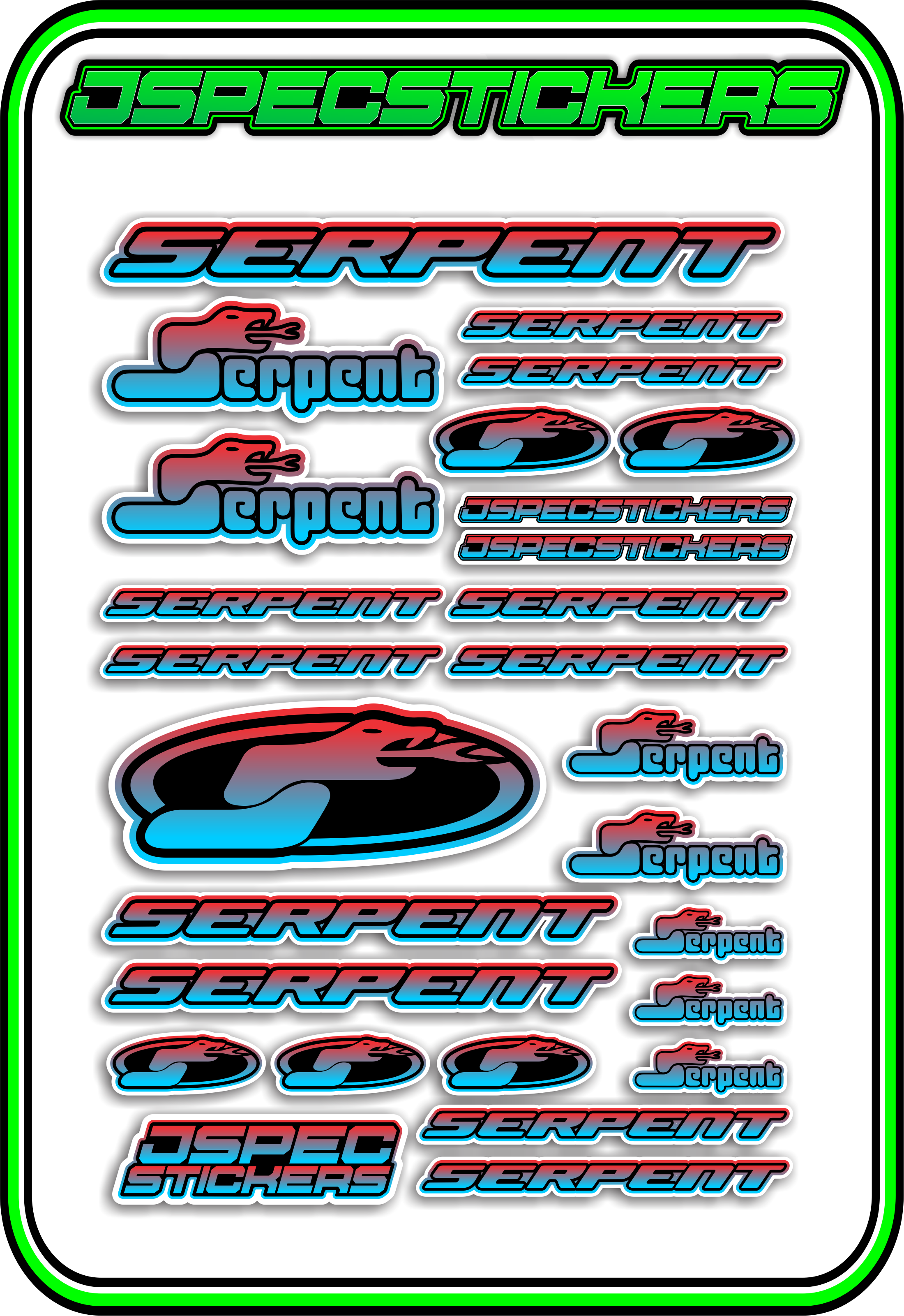 SERPENT RC STICKER SHEET A5 - Jspec Stickers