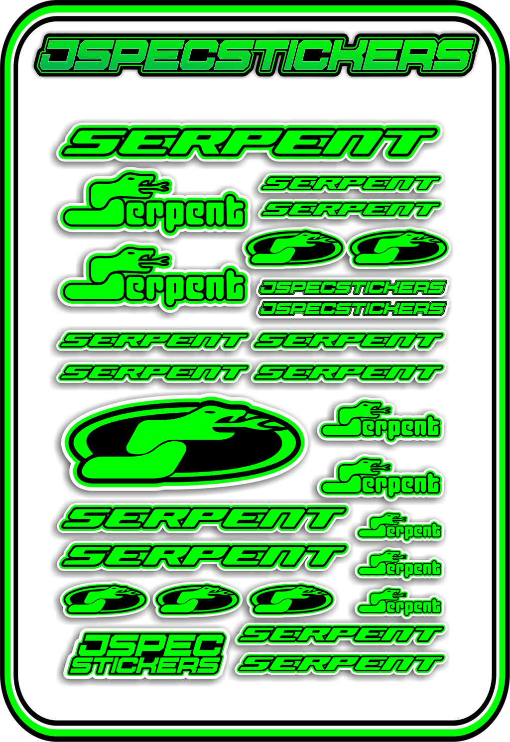 SERPENT RC STICKER SHEET A5 - Jspec Stickers