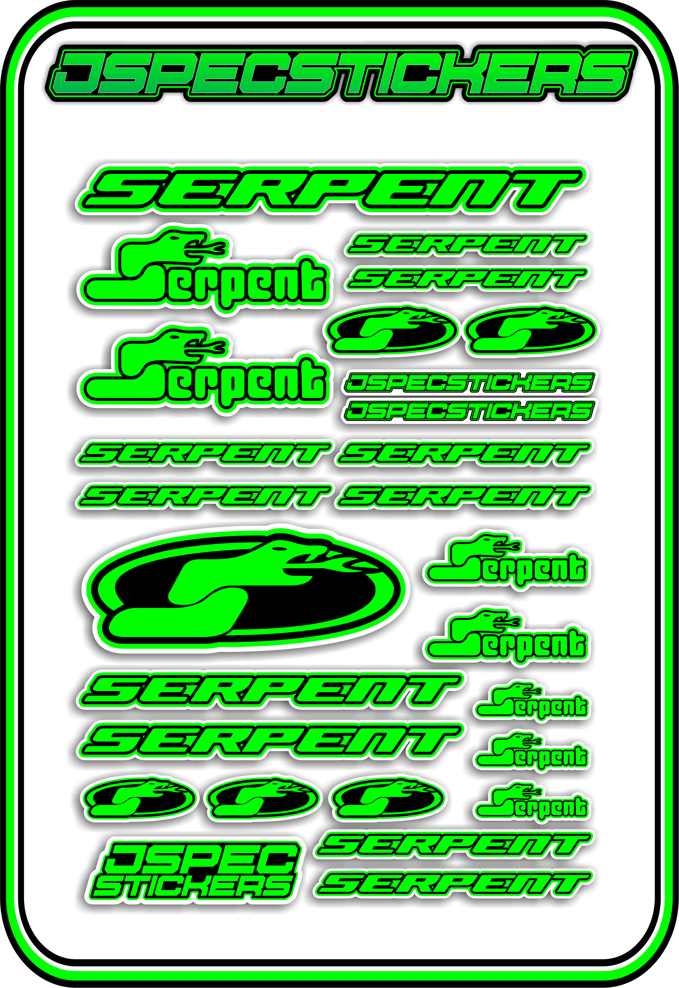 SERPENT RC STICKER SHEET A5 - Jspec Stickers