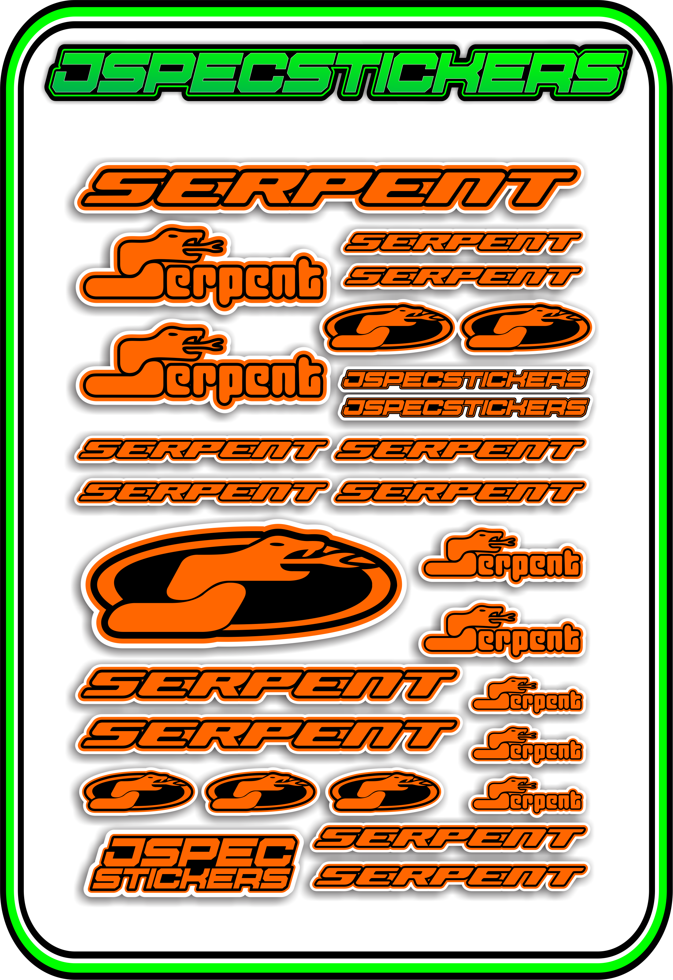 SERPENT RC STICKER SHEET A5 - Jspec Stickers