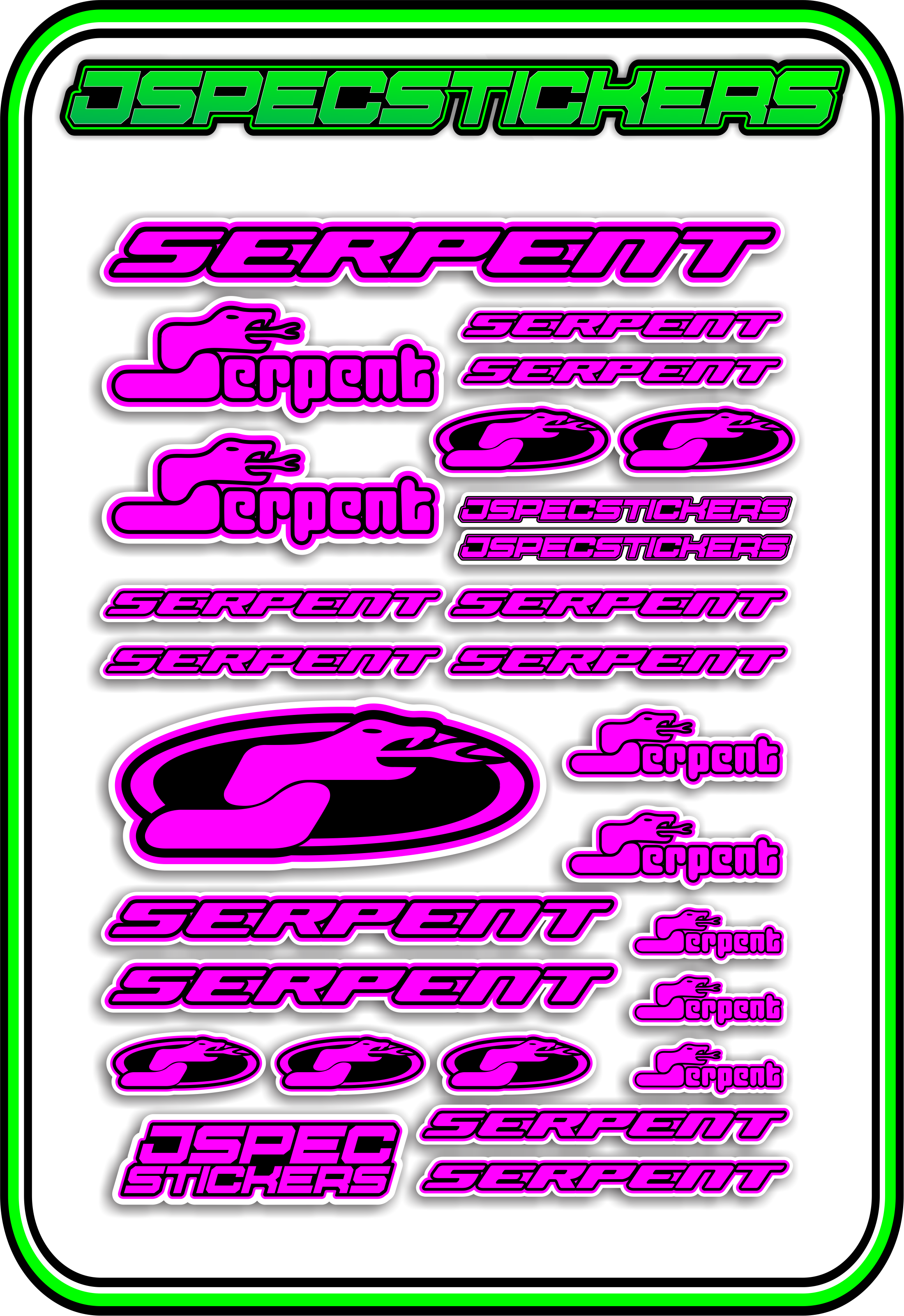 SERPENT RC STICKER SHEET A5 - Jspec Stickers