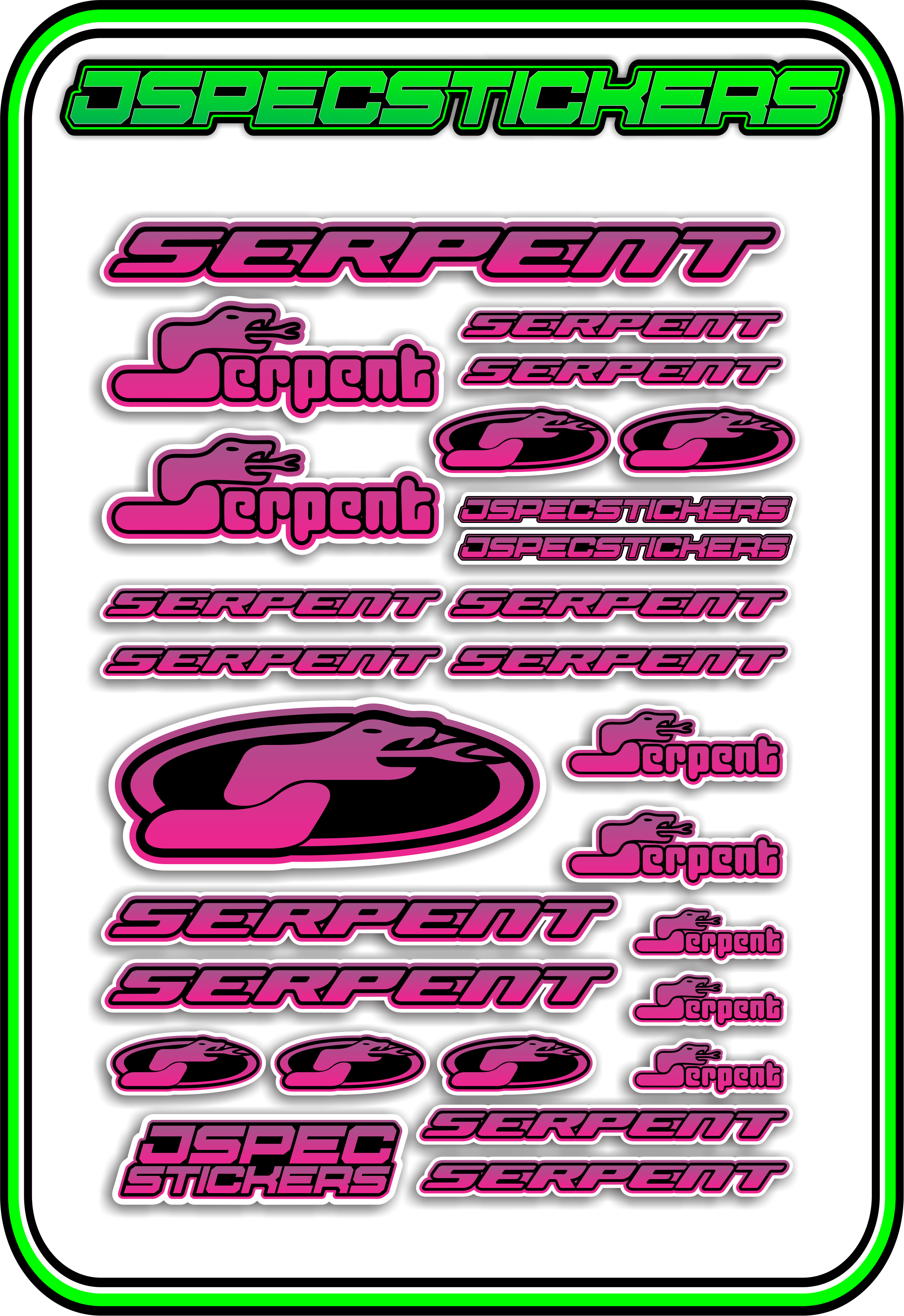 SERPENT RC STICKER SHEET A5 - Jspec Stickers