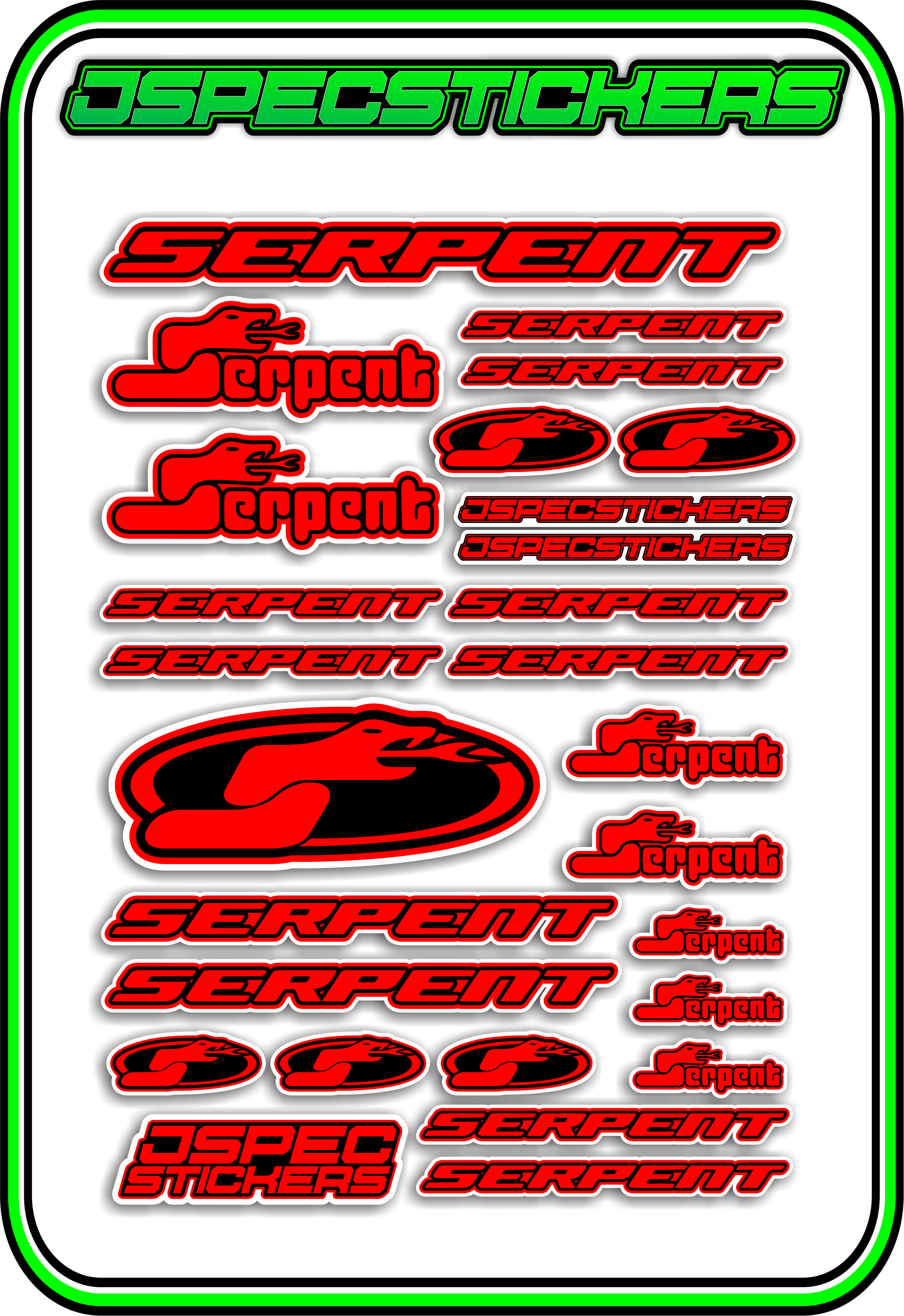 SERPENT RC STICKER SHEET A5 - Jspec Stickers