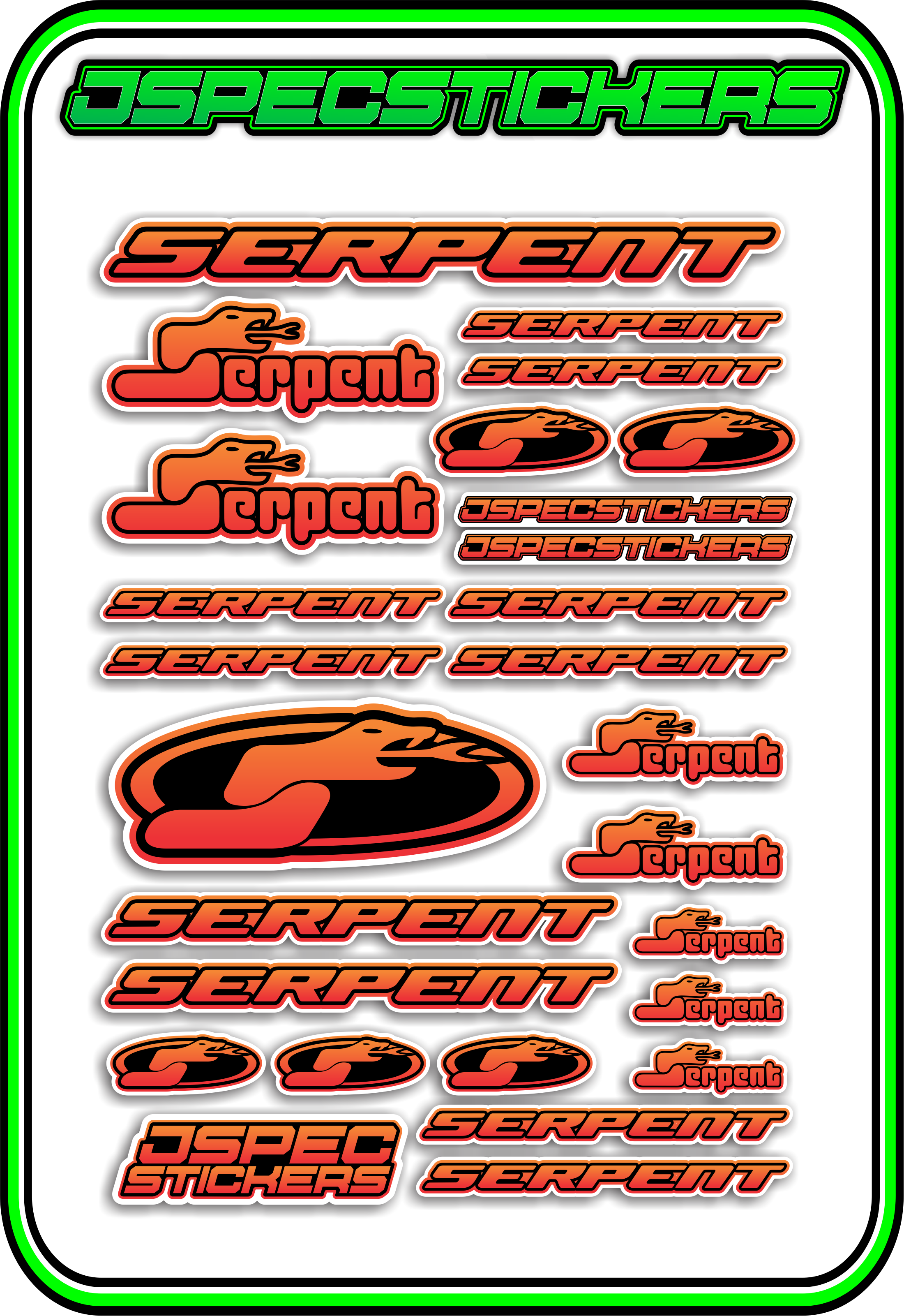 SERPENT RC STICKER SHEET A5 - Jspec Stickers