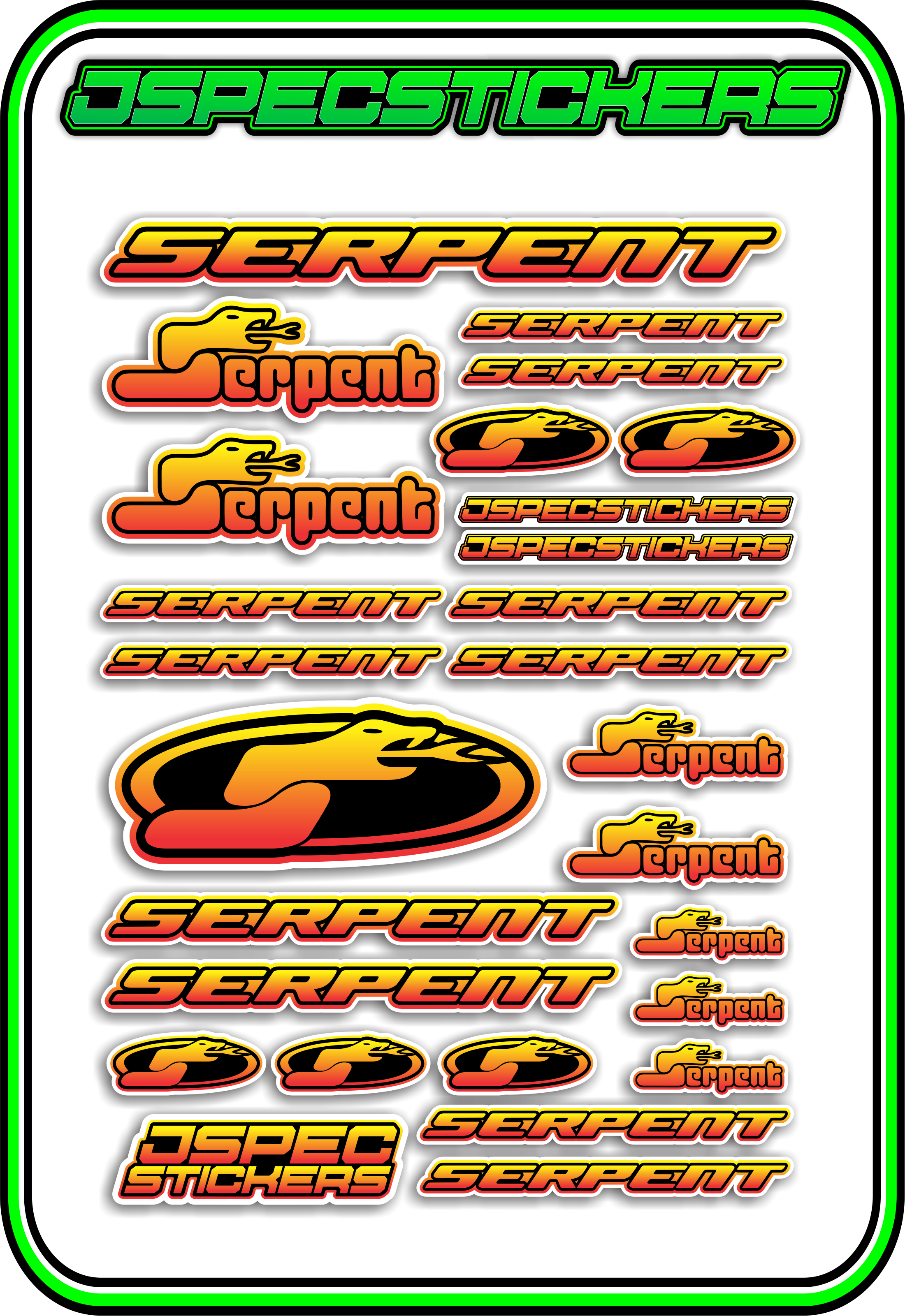SERPENT RC STICKER SHEET A5 - Jspec Stickers