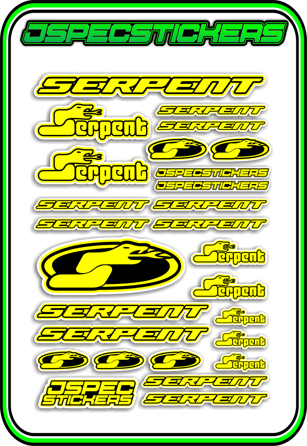 SERPENT RC STICKER SHEET A5 - Jspec Stickers