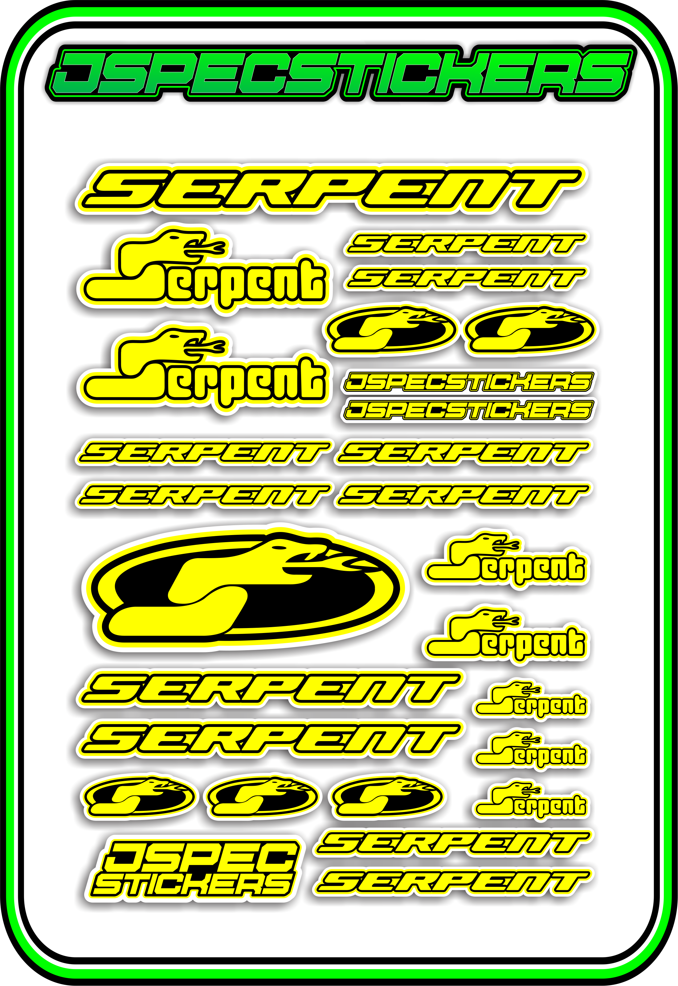 SERPENT RC STICKER SHEET A5 - Jspec Stickers
