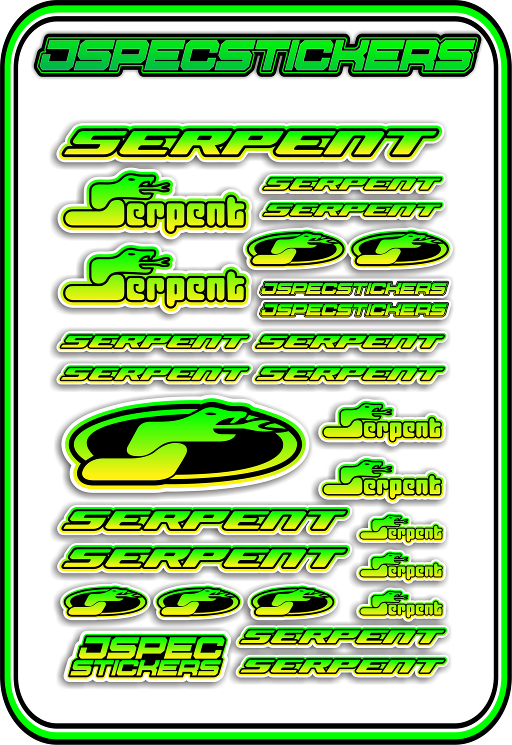 SERPENT RC STICKER SHEET A5 - Jspec Stickers