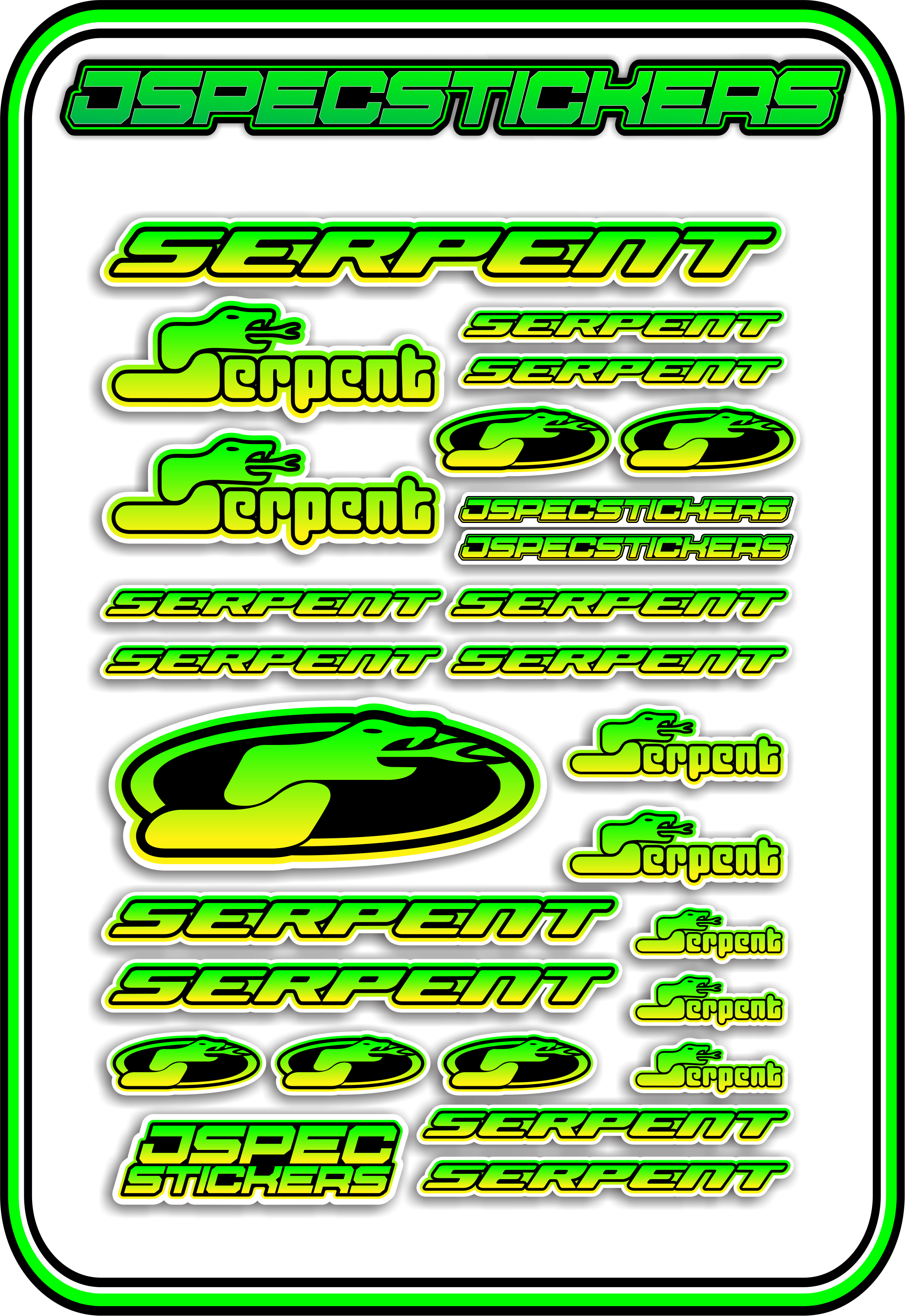 SERPENT RC STICKER SHEET A5 - Jspec Stickers