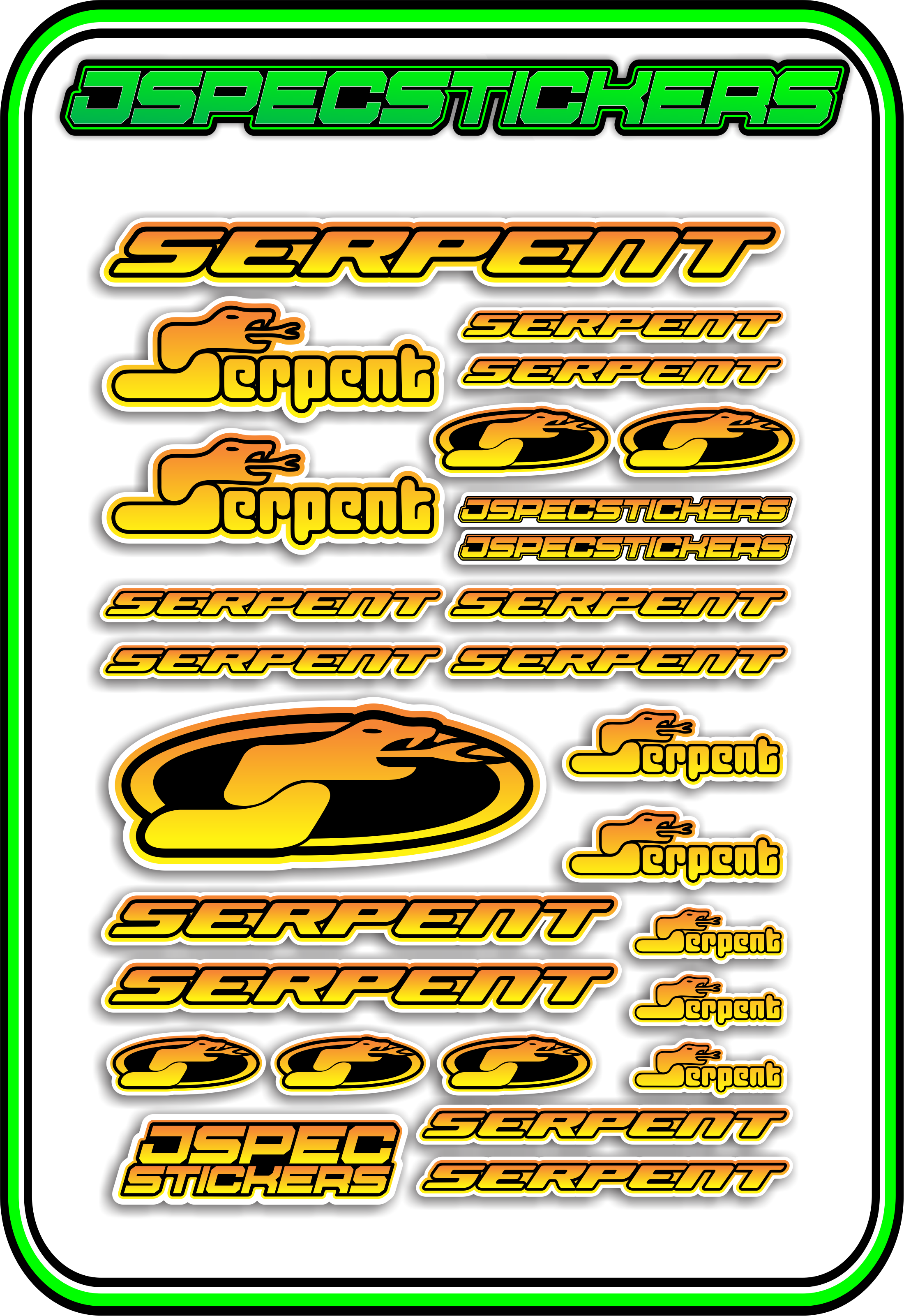 SERPENT RC STICKER SHEET A5 - Jspec Stickers