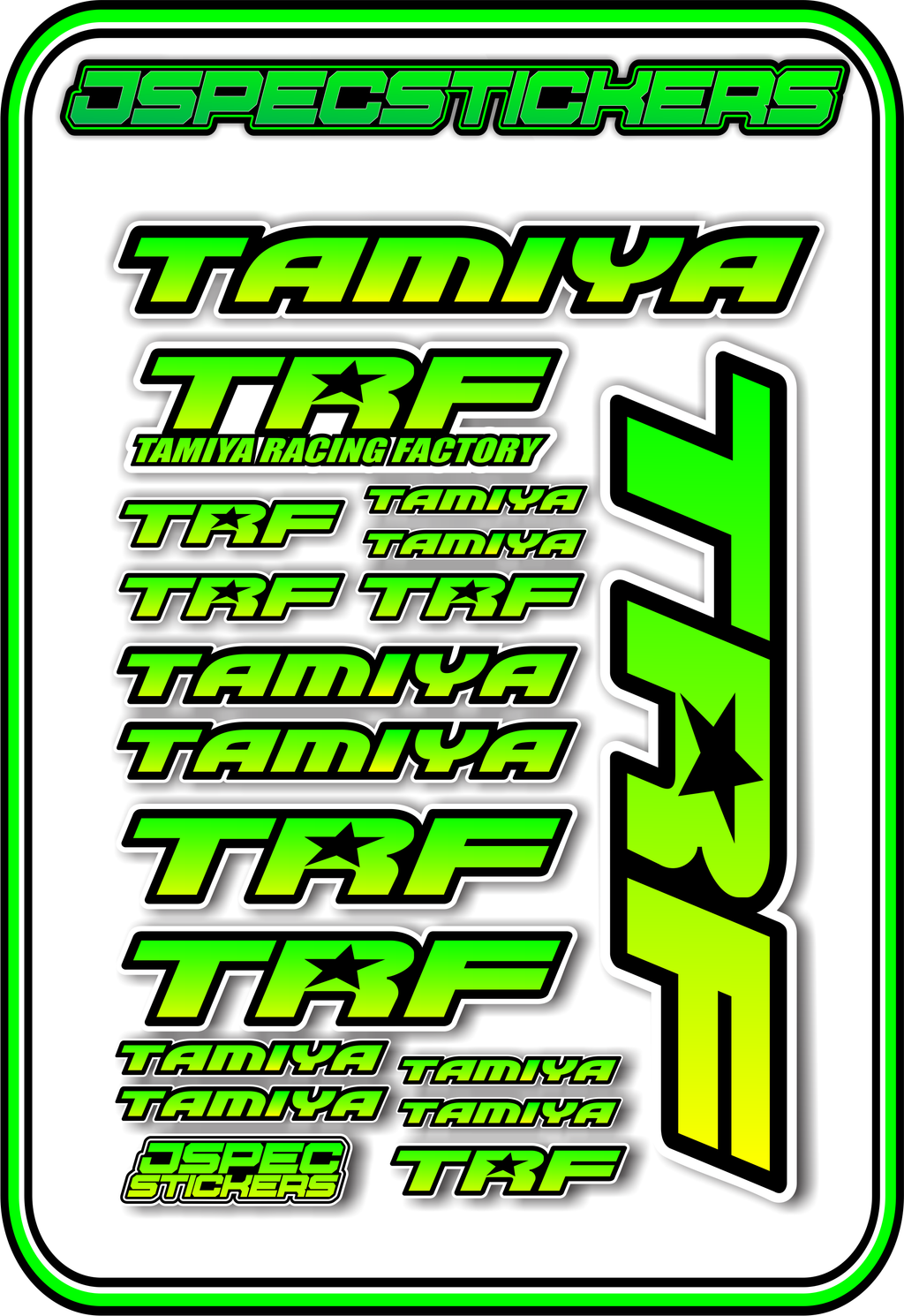 TAMIYA TRF RC STICKER SHEET A5 - Jspec Stickers