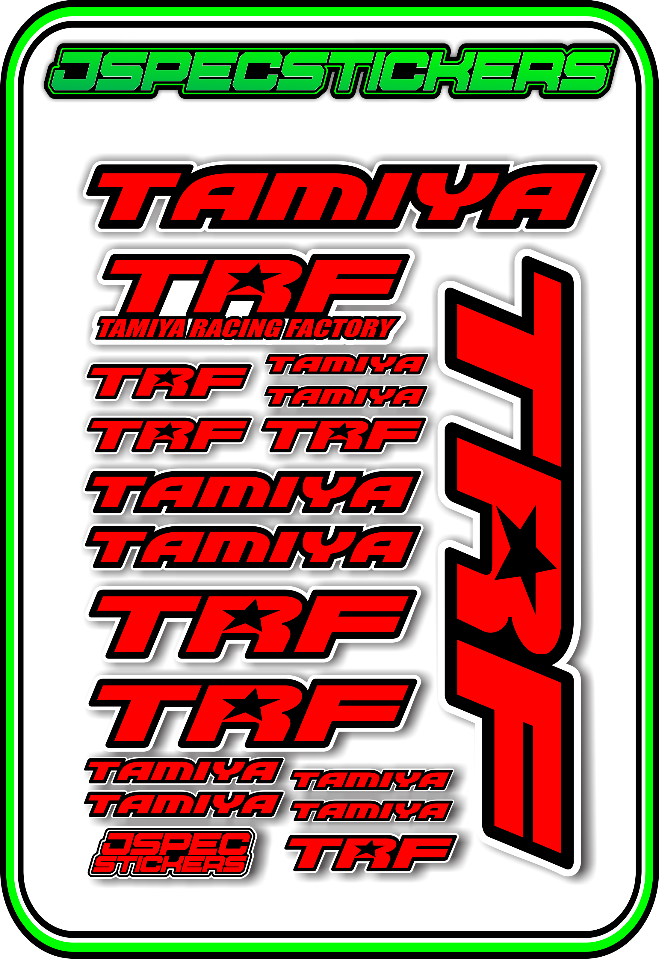 TAMIYA TRF RC STICKER SHEET A5 - Jspec Stickers