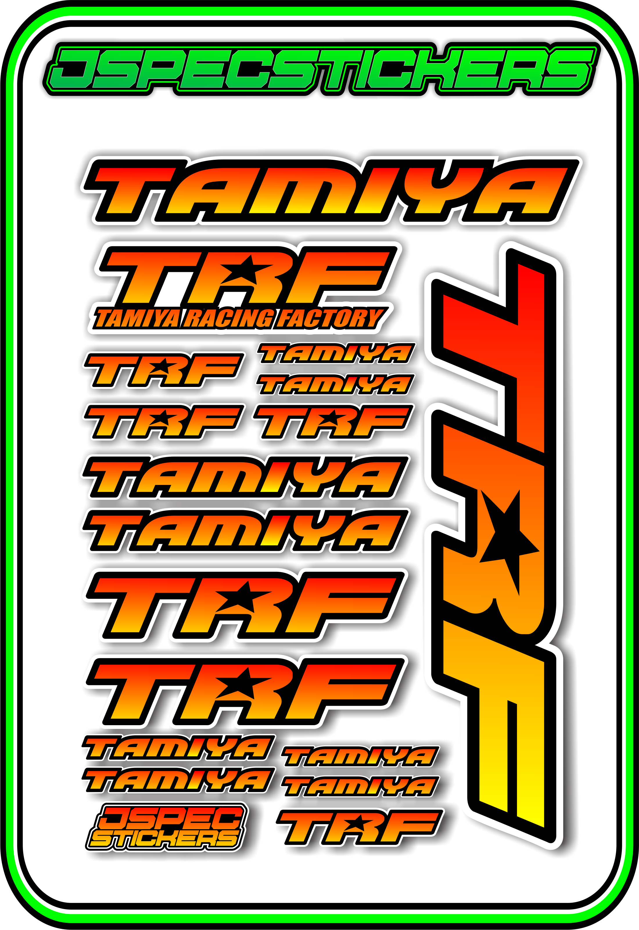 TAMIYA TRF RC STICKER SHEET A5 - Jspec Stickers