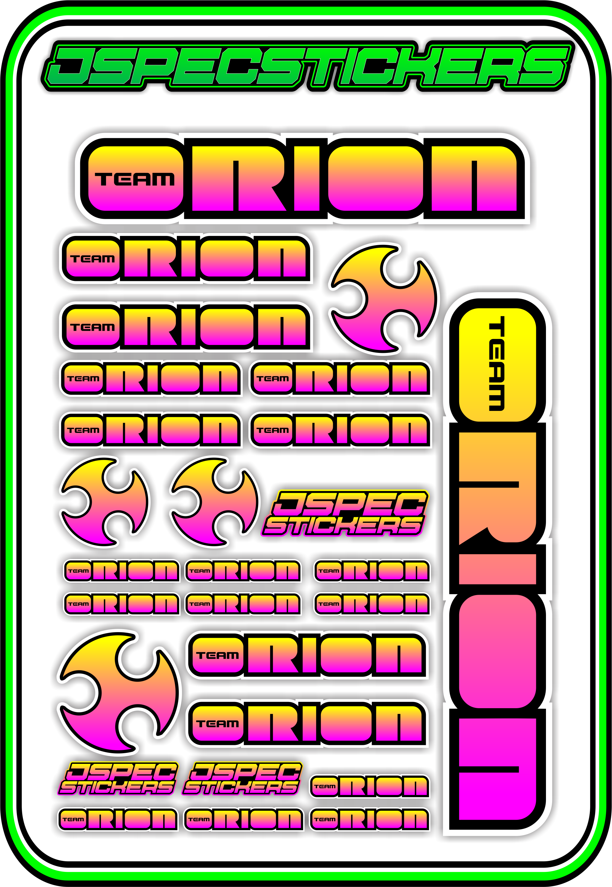 TEAM ORION RC STICKER SHEET A5 - Jspec Stickers