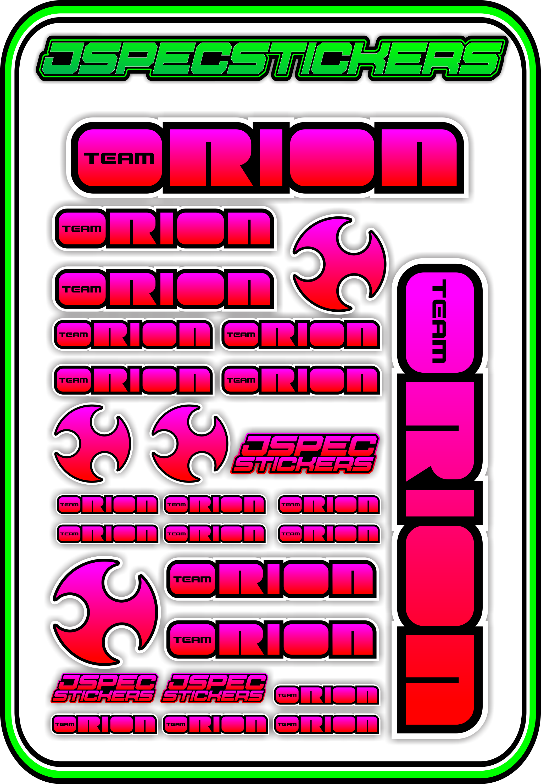 TEAM ORION RC STICKER SHEET A5 - Jspec Stickers